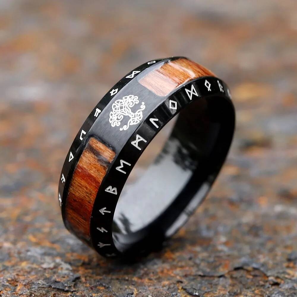 Viking Tree of Life Ring – 316L Stainless Steel Norse Amulet Band black