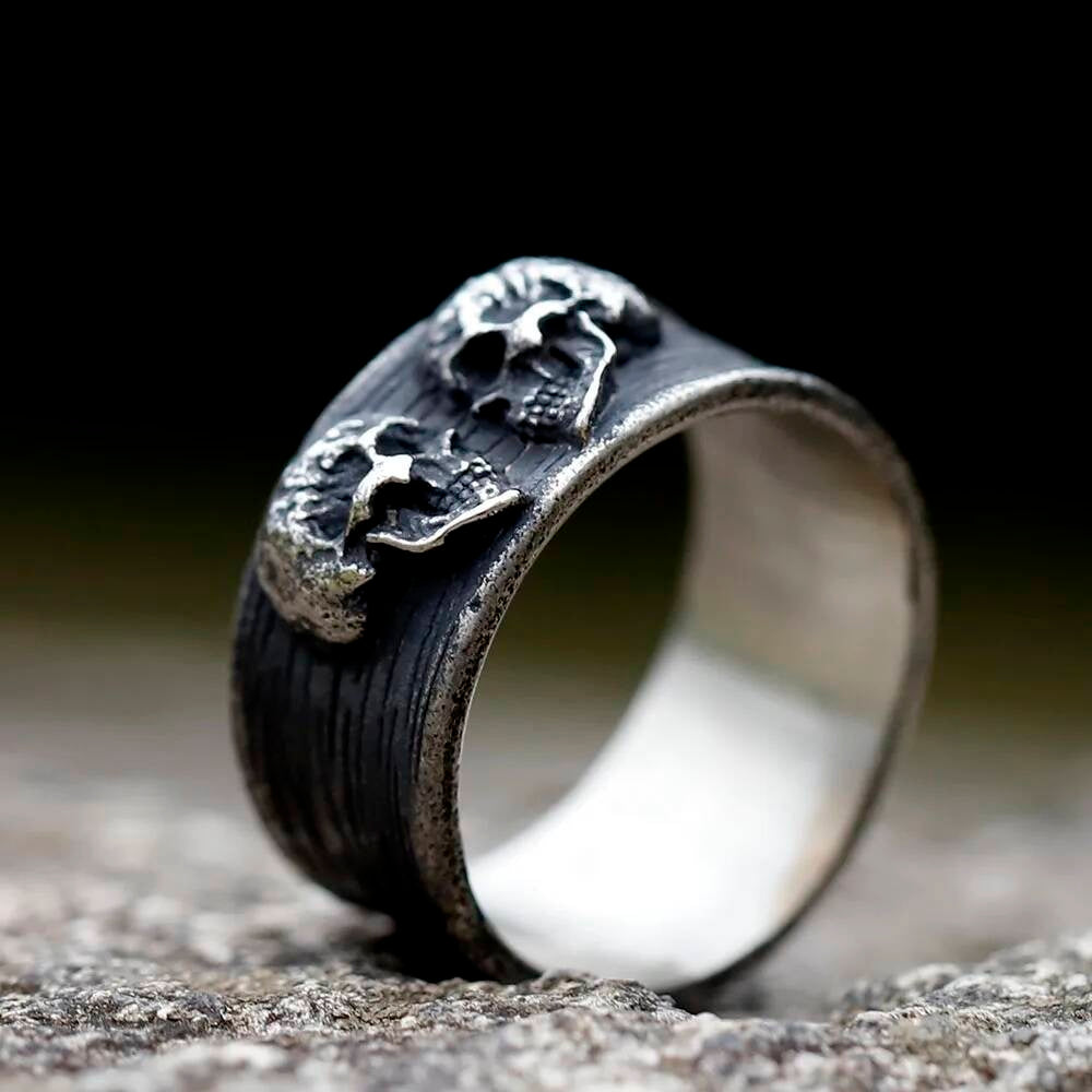 Double Headed Skull Ring - Gothic Punk 316L Stainless Steel Men's Jewelry