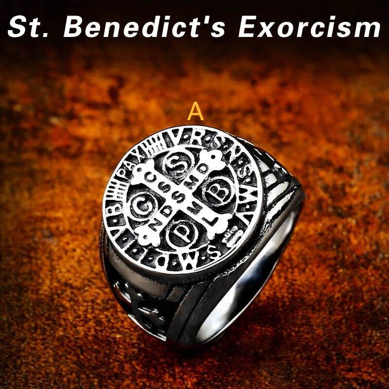 316L Stainless Steel St. Benedict Cross Ring Vintage Religious Band