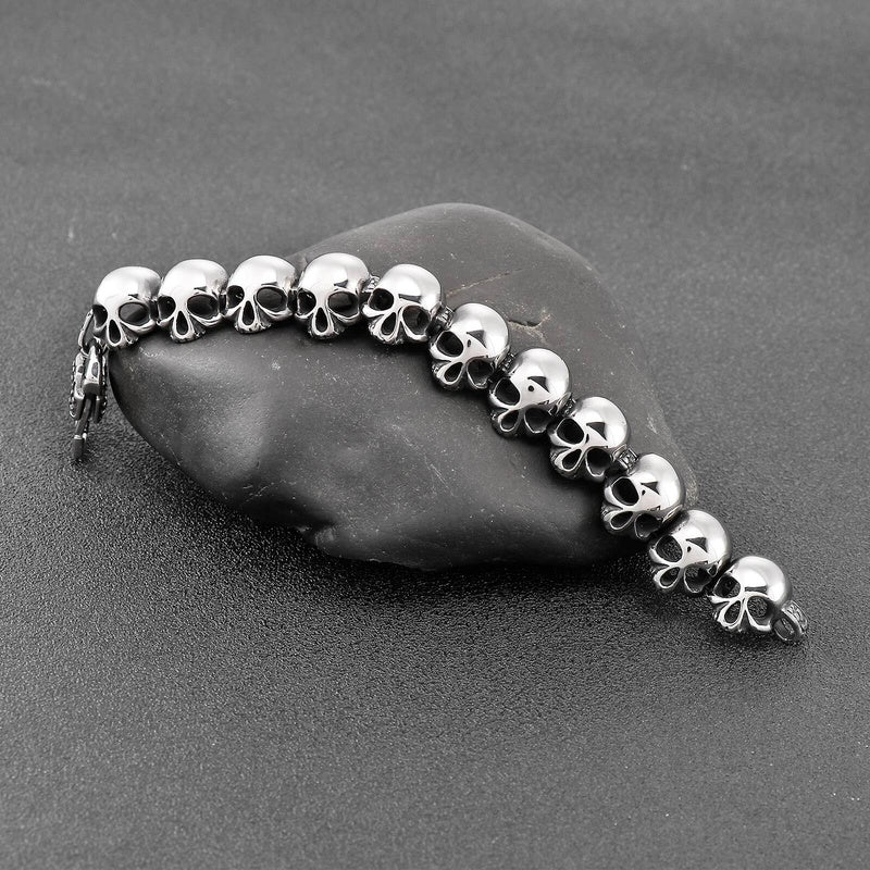 Mens Stainless Steel Skull Chain Bracelet With Clasp Heavy Jewelry