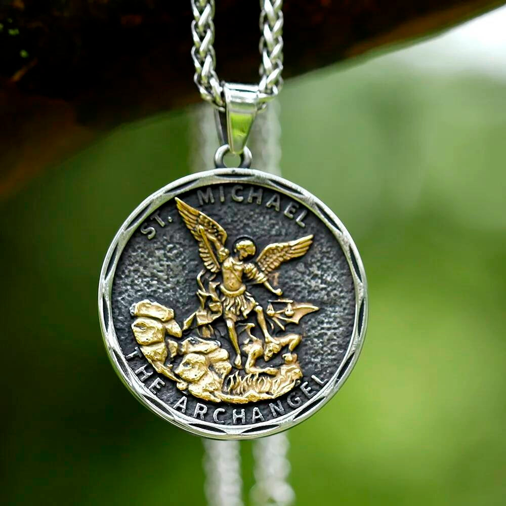 Men's 316L Stainless Steel Archangel Shield Pendant Necklace