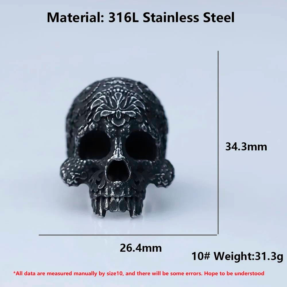 Flower Skull Horned Devil Ring - Gothic Stainless Steel Teen Jewelry