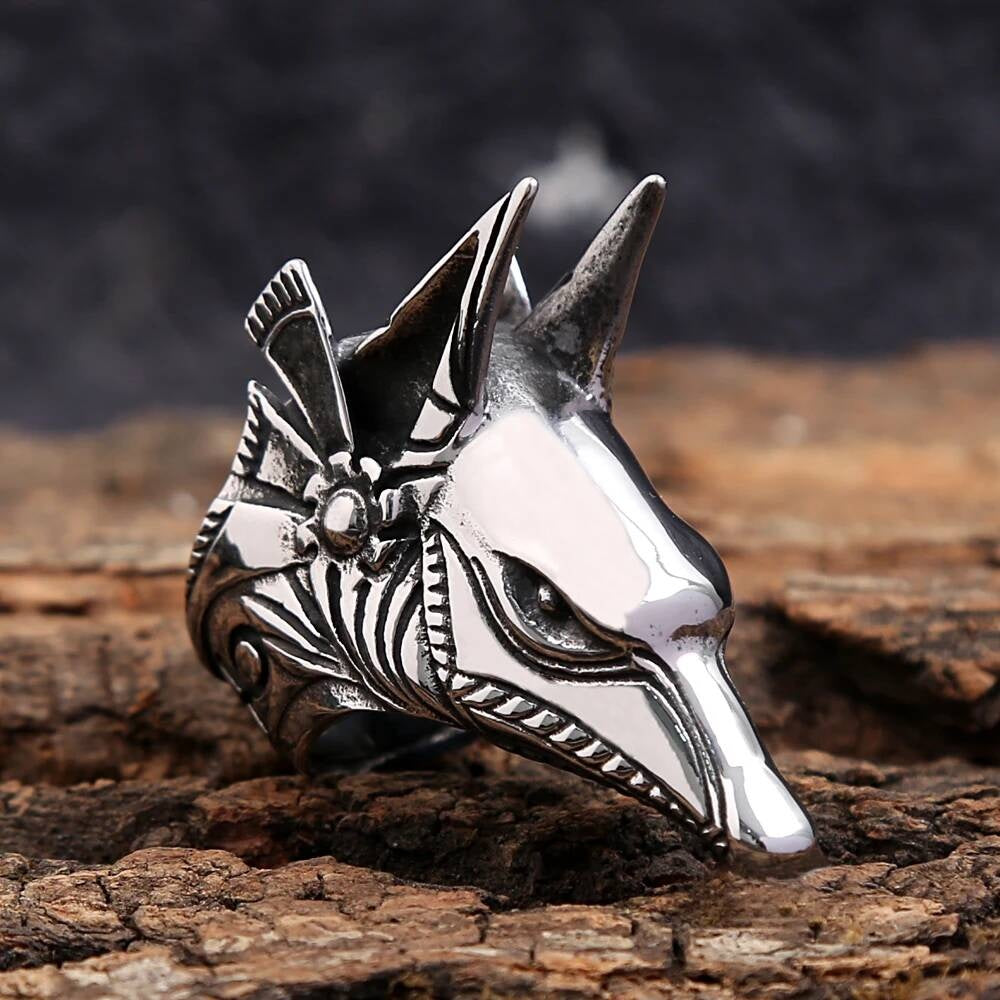 Anubis Guardian Ring – 316L Stainless Steel Gothic Biker Amulet Band