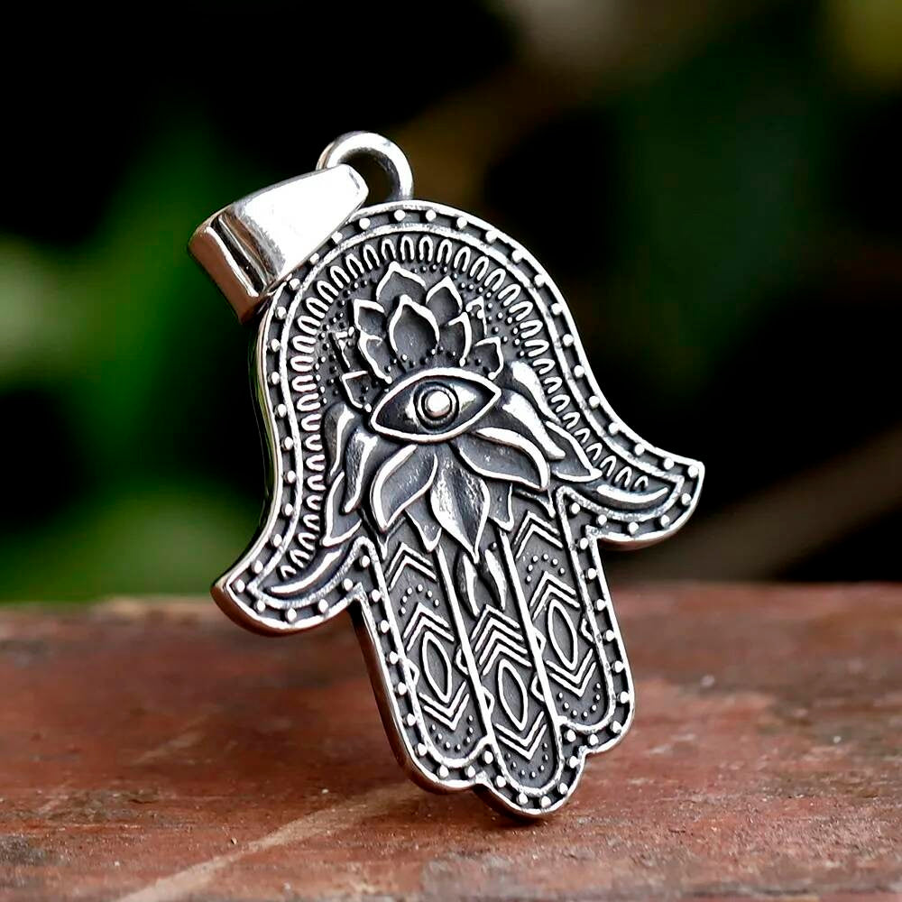 Hamsa Pendant with Evil Eye – Stainless Steel Protection Necklace for Good Luck and Spiritual Healing