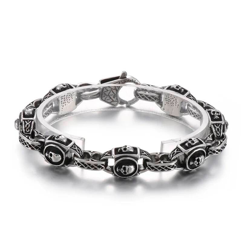 14mm Punk Skull Charm Bracelet Men Stainless Steel 316L Boyfriend Gift KB155874-KJX 22cm
