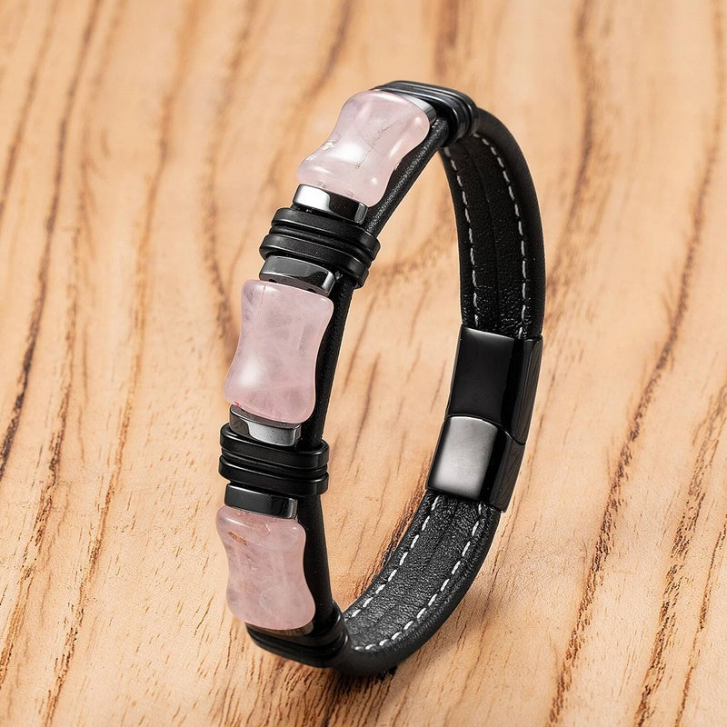 Black Braided Leather Bracelet with Green Jade Beads - Stylish Multi-Layer Magnetic Clasp Jewelry for Casual Wear and Gifts Style-A