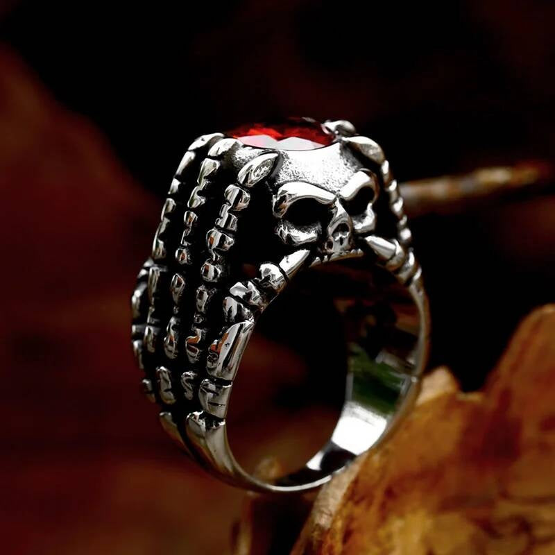 316L Stainless Steel Gothic Claw Ring with Red Crystal Stone BR8-278