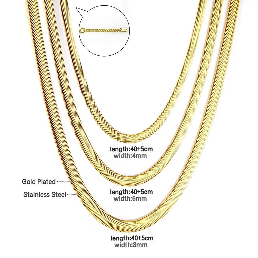1 piece Width 4mm/6mm/8mm Chain Necklace for Men Women Stainless Steel Flat Snake Solid Chains