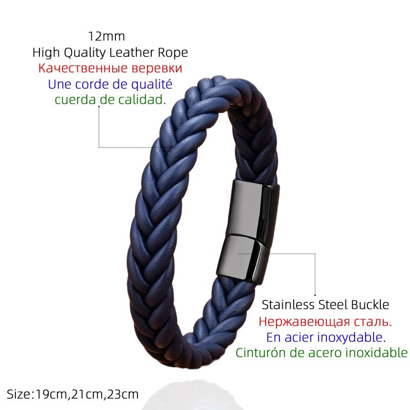 Black Braided Leather Bracelet with Green Jade Beads - Stylish Multi-Layer Magnetic Clasp Jewelry for Casual Wear and Gifts