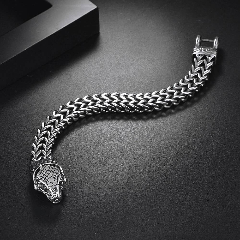 Viking Wolf Head Chain Bracelet – Norse Stainless Steel Armring