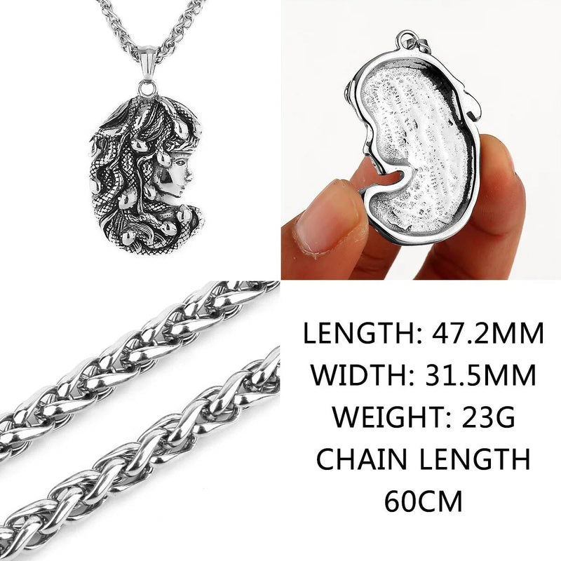 Medusa Pendant with Red Rhinestones – Greek Mythology Medallion Necklace