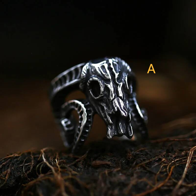 Domineering Goat Skull Ring – 316L Stainless Steel Gothic Statement Band