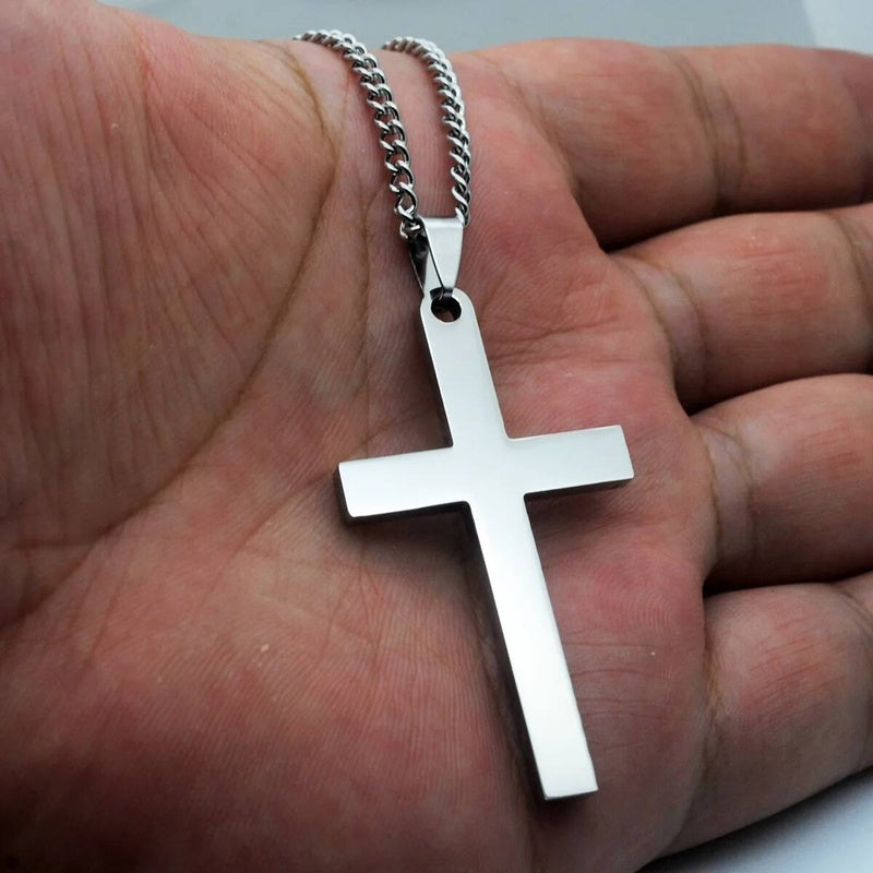 316L Stainless Steel Cross Pendant Chain Necklace For Men Religion Jewelry Accessories Male