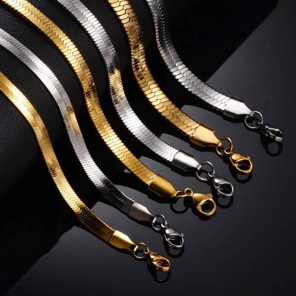 1 piece Width 4mm/5mm/6mm Stainless Steel Flat Snake Chain Necklace Jewelry for Men Women Not allergic