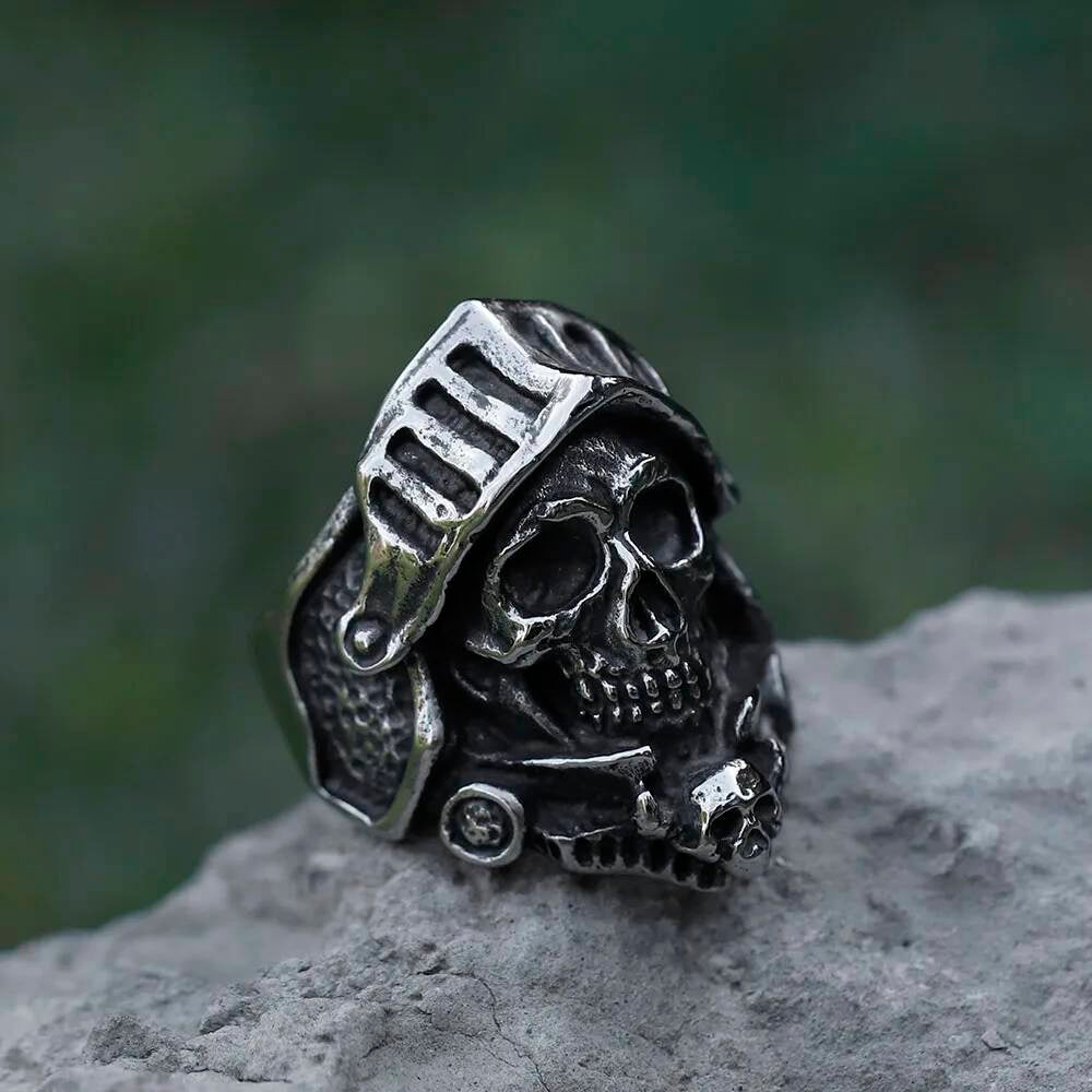 Caarium Skull Biker Ring - Gothic Stainless Steel Punk Jewelry for Teens