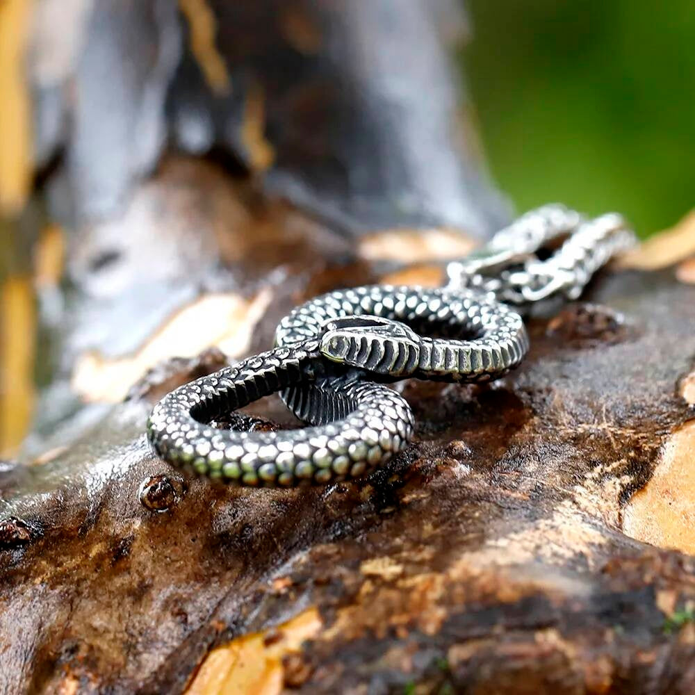 Snake-Inspired Infinity Pendant Necklace, Silver Tribal Jewelry with Scaled Design