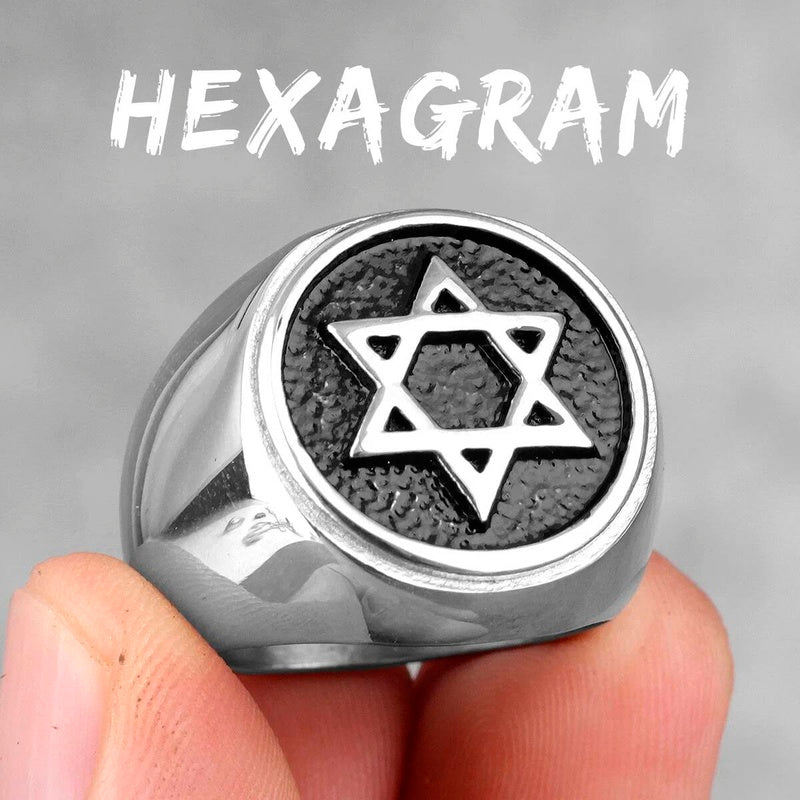 Star of David Ring 316L Stainless Steel Punk Biker Jewelry for Men