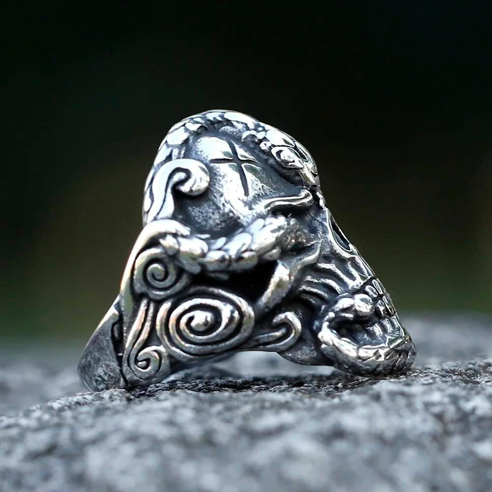 Caarium Skull & Snake Ring - Gothic Stainless Steel Biker Jewelry Gift