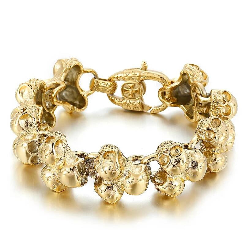 Steampunk Skeleton Bone Bracelet Men Devil Jewelry Dancing Decoration Gold Color 22cm