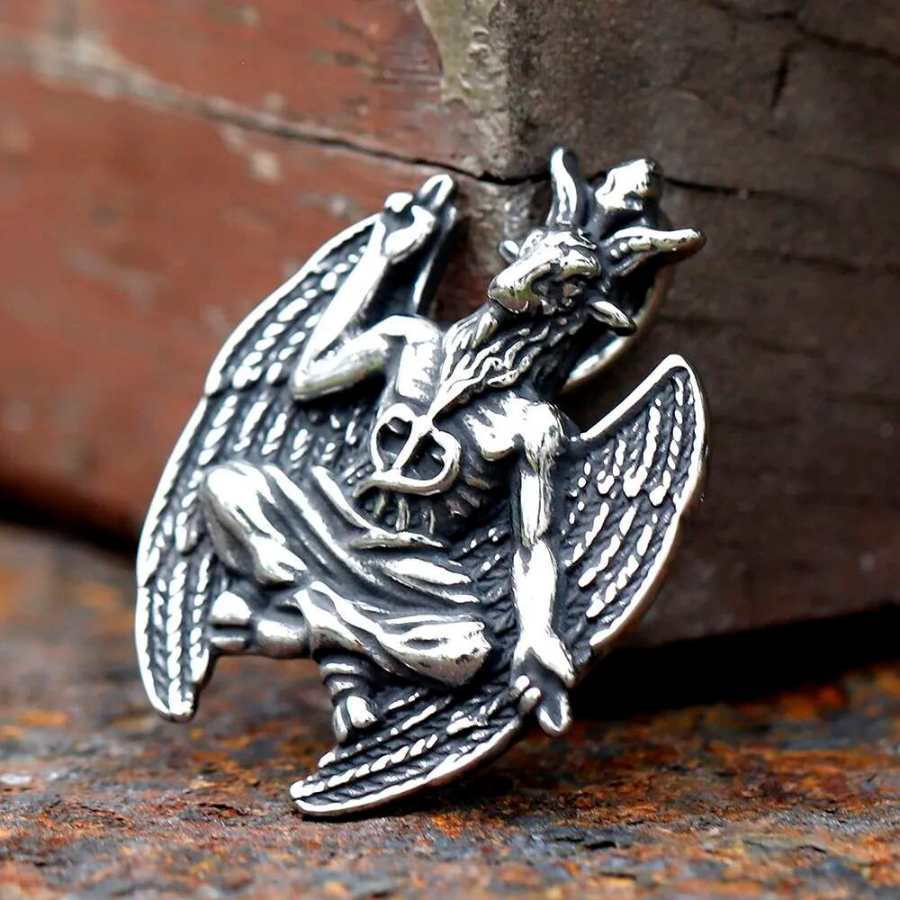 Baphomet Pendant Necklace, Silver Gothic Jewelry with Winged Goat Design