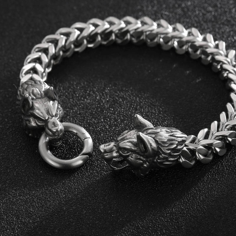 8mm Wolf Chain Bracelet Men Stainless Steel Retro Jewelry