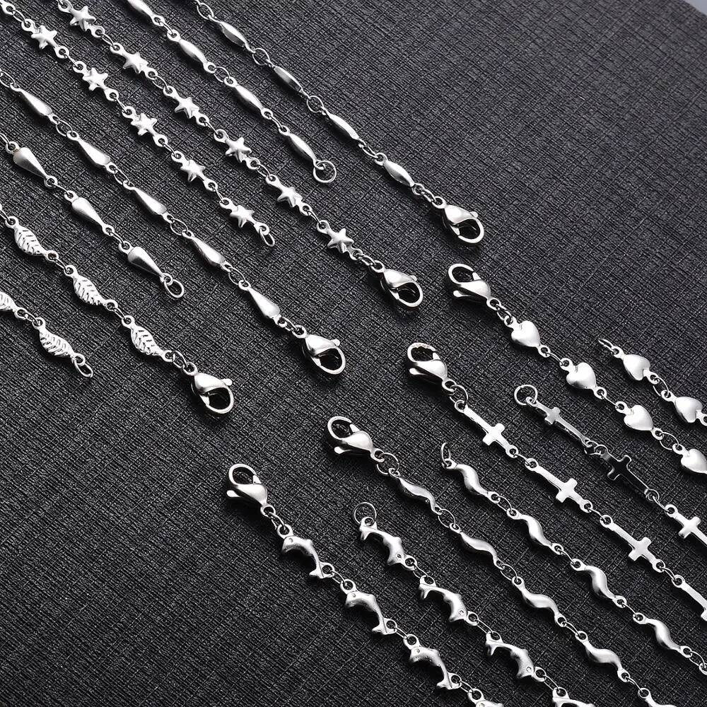 1Pc Length 18cm-100cm Stainless Steel Long Hand-made Chain Necklaces For Women Sier Color Heart Necklace Ladies Jewelry
