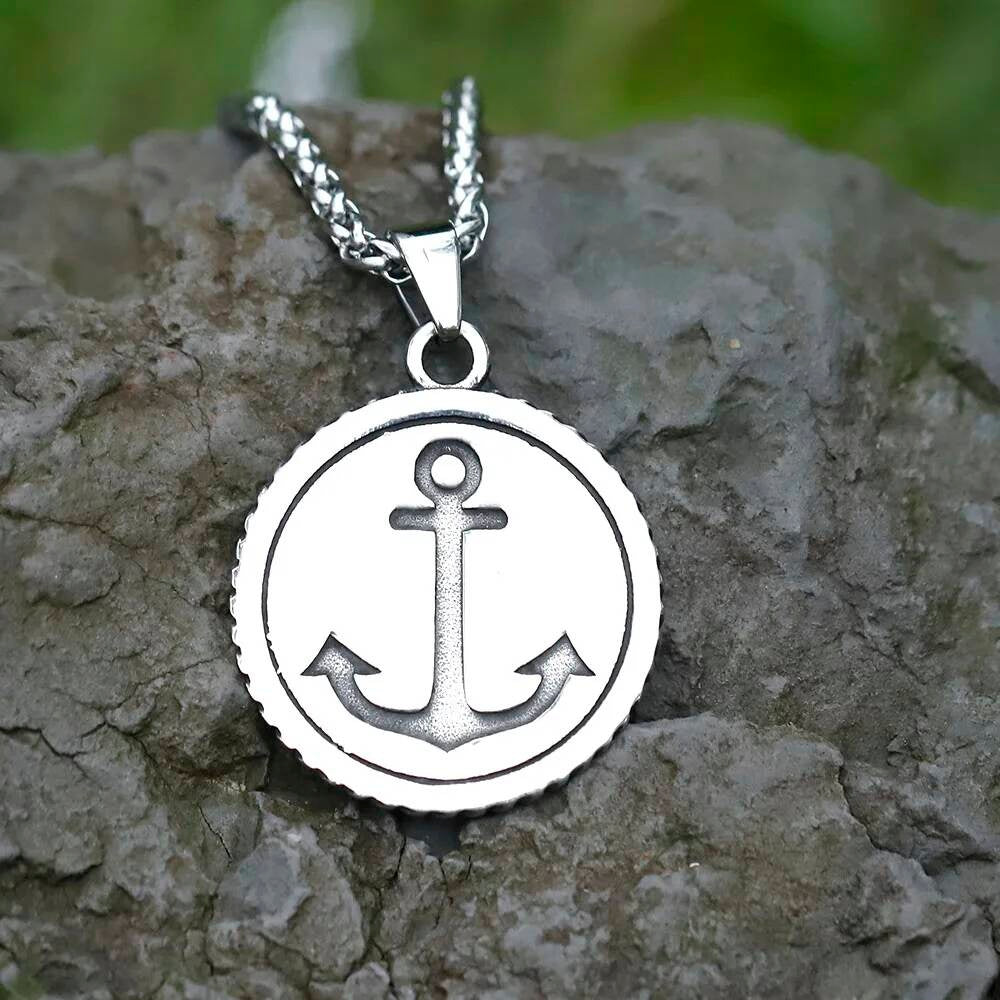 Men's 316L Stainless Steel Compass Wheel Necklace Vintage Nautical Gift