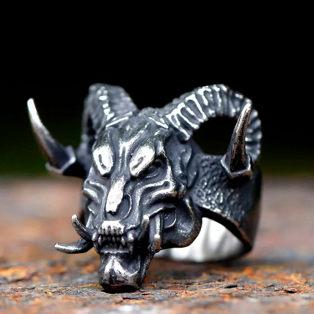 Devil Skull Ring – 316L Stainless Steel Gothic Punk Statement Band As Shown