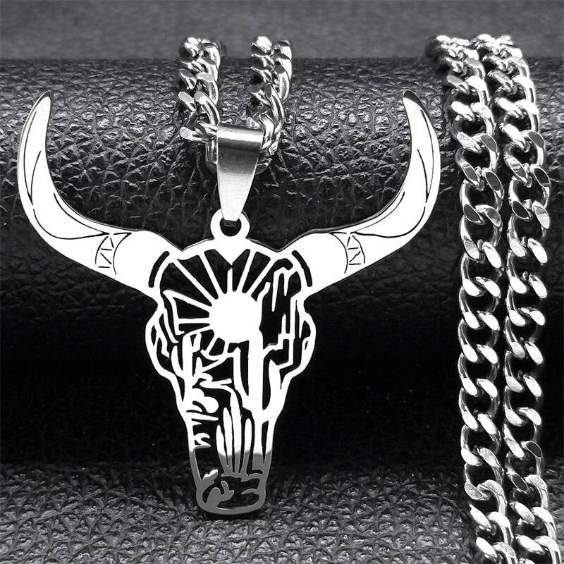 Bull Skull Pendant Necklace – Western, Cowboy, and Desert Vibes Bull