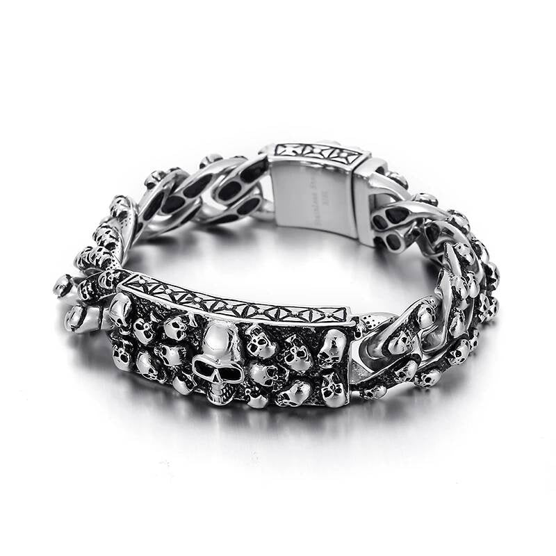 Engraved Name Devil Ghost Head Bracelet Men 316L Stainless Steel Punk Fashion Street Dance Jewelry Steel Color 23cm