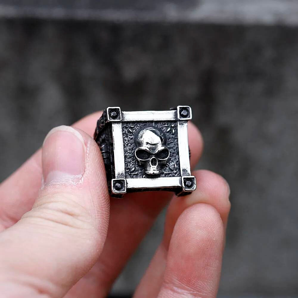 Biker Skull Zircon Ring - Stainless Steel Gothic Men's Statement Jewelry