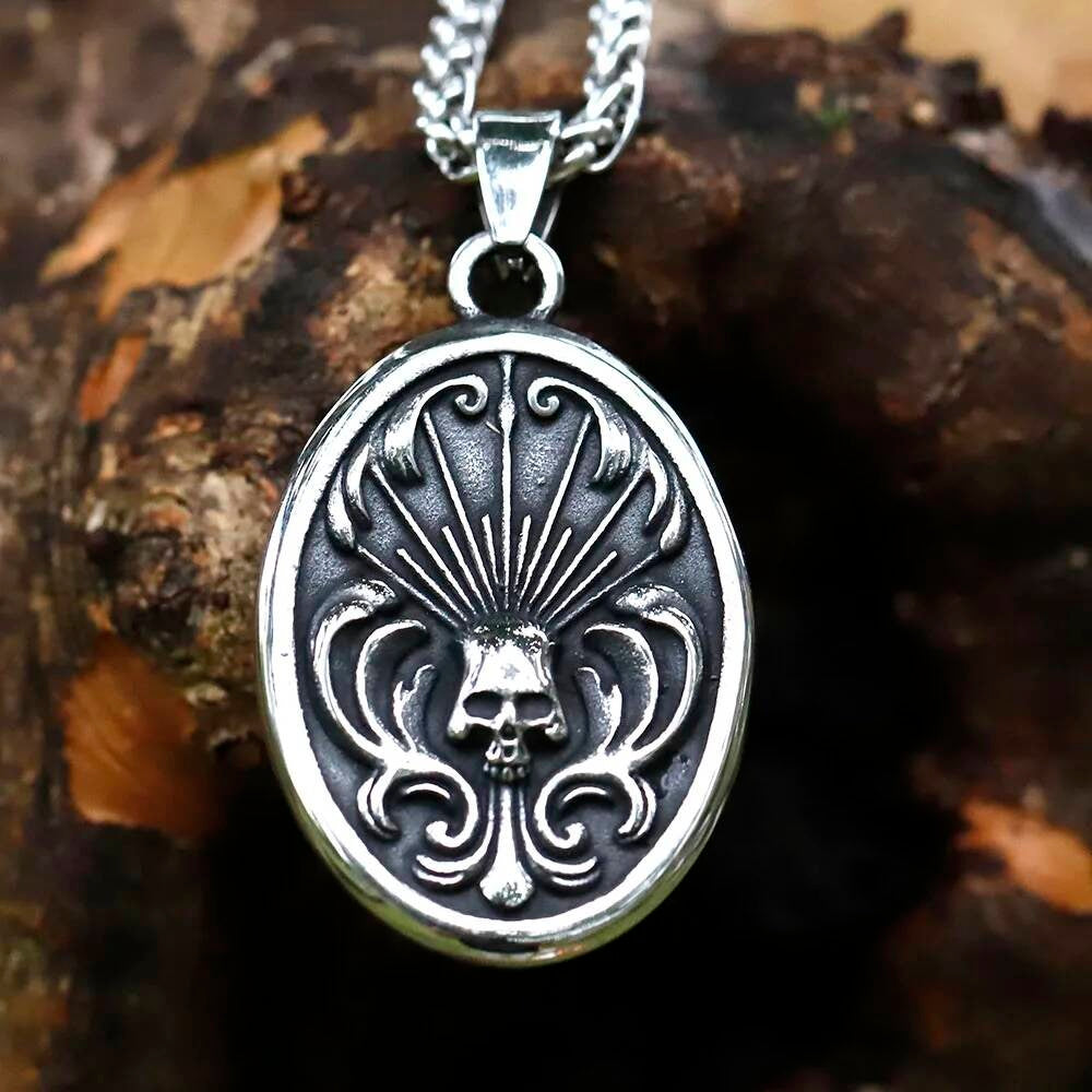 Skeletons in Coffin Pendant Necklace, Gothic Silver Jewelry with Death and Love Symbolism LP-719 CN