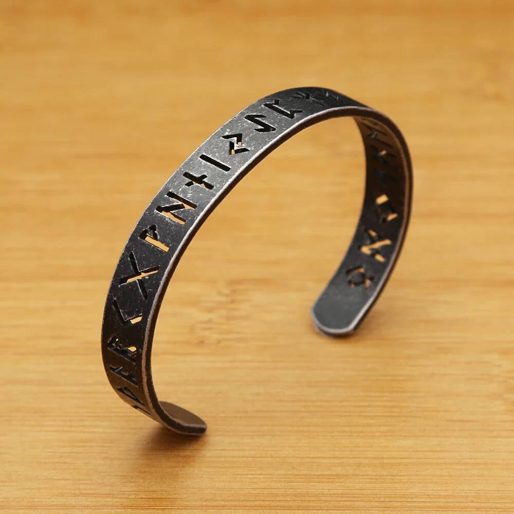 Viking Rune Stainless Steel Cuff Bracelet – Norse Mythology Jewelry for Men