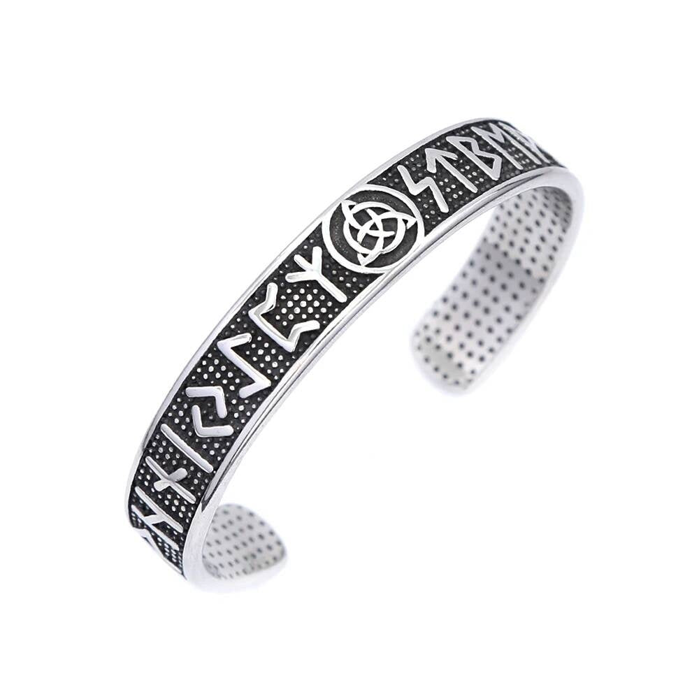 Viking Rune Bracelet – Nordic Stainless Steel Cuff Bangle Style D