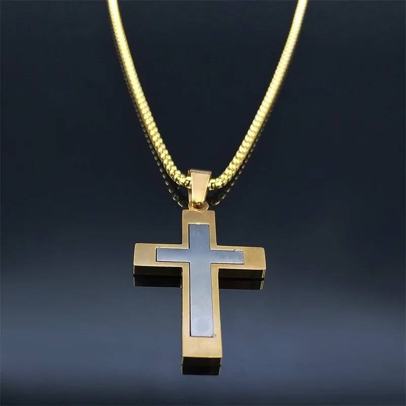 Stainless Steel Cross Pendant Chain Necklace For Men Christ Jesus Jewelry Catholic Crucifixes Rosaries Accessories