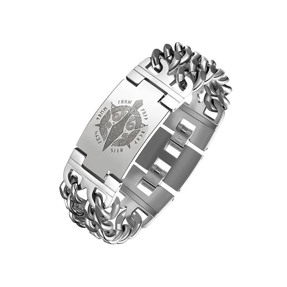 Black Stainless Steel Wolf Head Bracelet – Viking Chain Style E