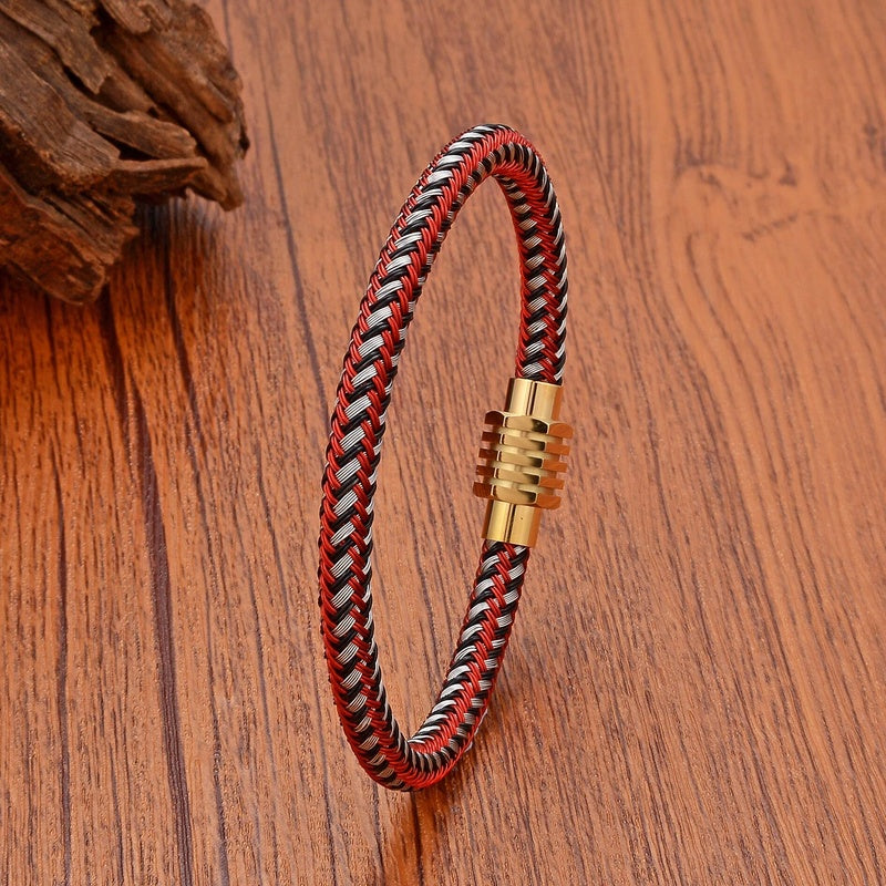 Wire Winding Link Chain Stainless Steel Man Bracelets Gold Plated Buckle Women's Hand Bracelet Classic Jewelry and Accessories Gold Buckle-Red