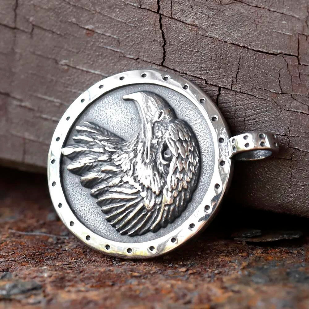 Men's 316L Stainless Steel Biker Eagle Pendant Necklace with Metal Pearl Chain Rugged Animal Jewelry