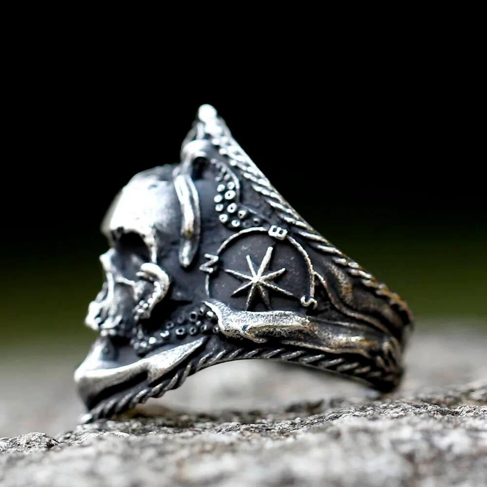 Compass Skull Biker Ring – 316L Stainless Steel Motorcycle Party Gift