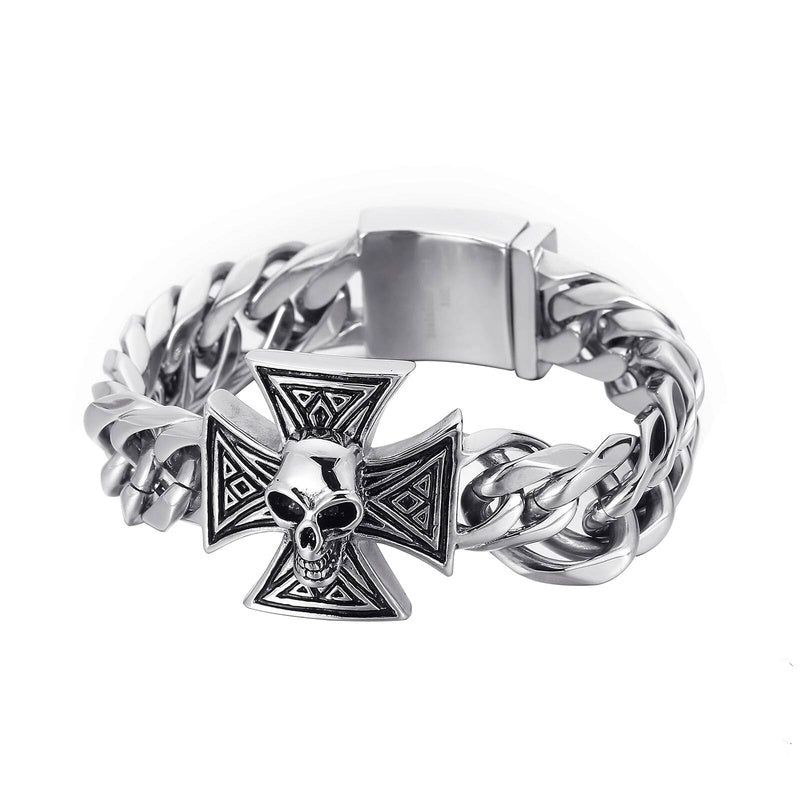 Personality Engraved Name Skull Bone Bracelet Men 316L Stainless Steel Jewelry Gift Steel Color 22cm