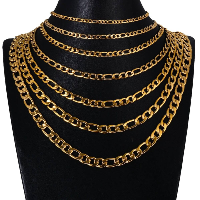 1 piece Stainless Steel Figaro Necklace 3mm-7.5mm Curban Link Chain for Men Women Length 21cm-75cm