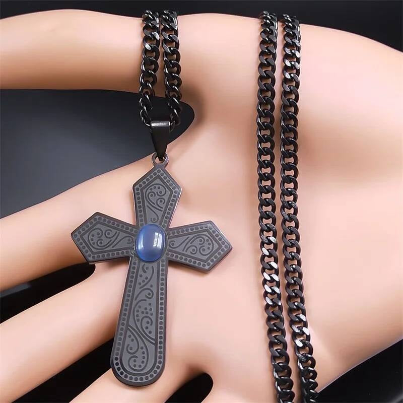 Goth Black Cross 316L Stainless Steel Pendant Chain Necklace For Men Women Jewelry Accessories