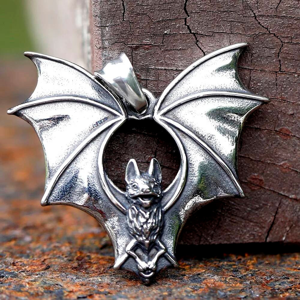 316L Stainless Steel Detailed Bat Pendant Necklace for Men Women Punk Gothic Biker Jewelry Gift