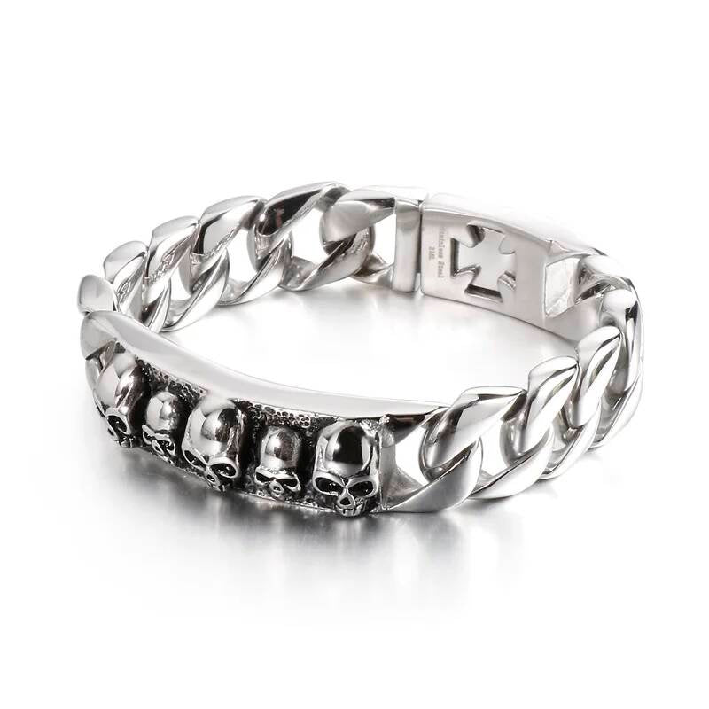 Punk Skull Ghost Cuban Chain Men's Bracelet Stainless Steel 316L Jewelry Steel Color
