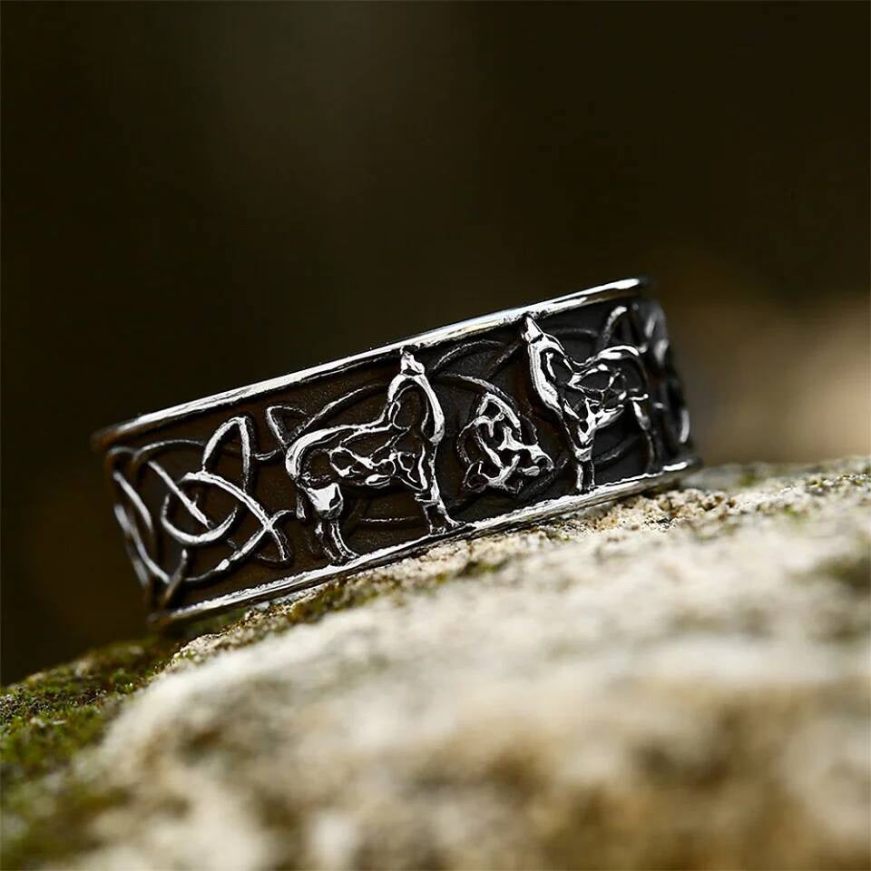 Viking Celtic Wolf Knot Ring – 316L Stainless Steel Unisex Amulet