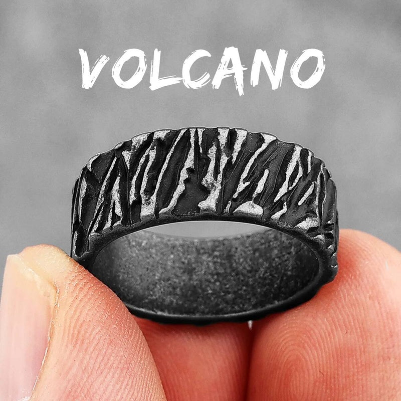 Vintage Black Volcano Ring 316L Stainless Steel Retro Jewelry for Men