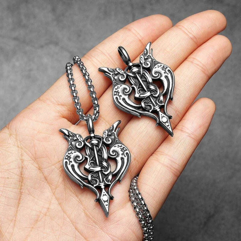Viking Double Dragon Axe Pendant – Norse Stainless Steel Warrior Necklace
