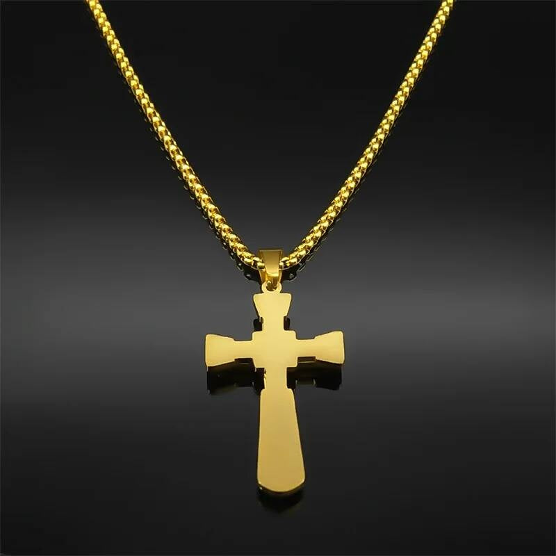 316L Stainless Steel Zircon Cross Chain Necklace Pendant For Men Women Religious Jewelry Accessory Gift