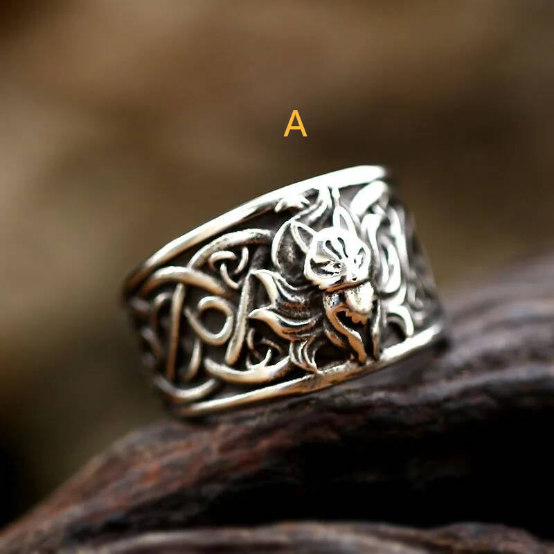Odin Raven & Wolf Totem Ring – 316L Stainless Steel Norse Amulet Set
