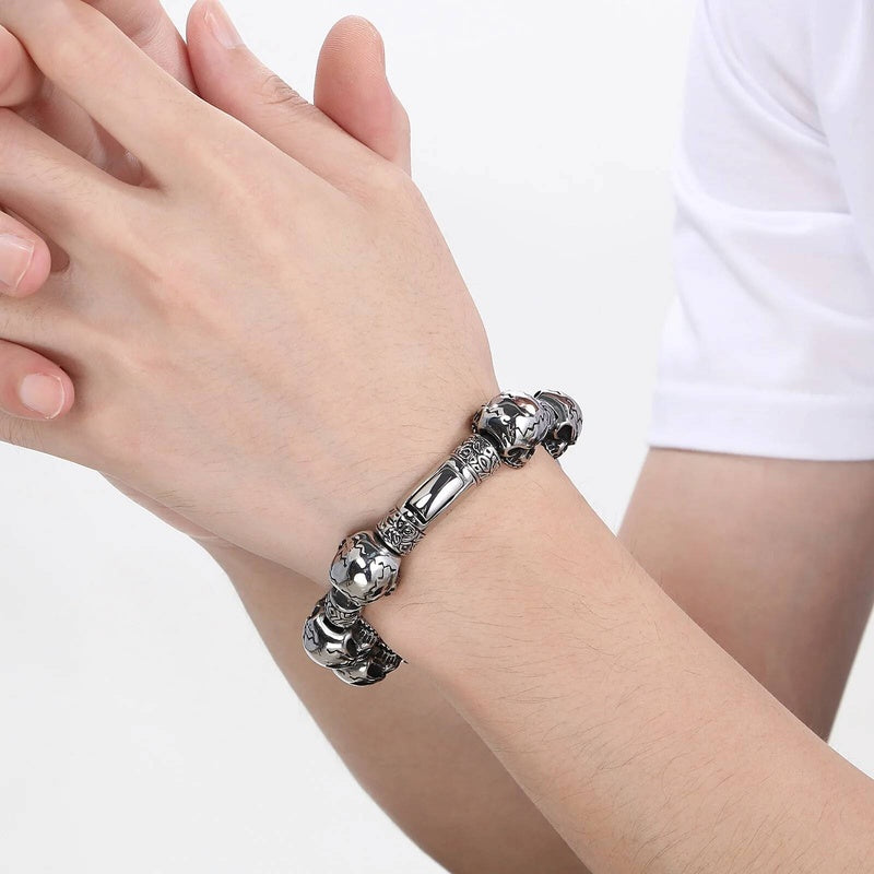 Stainless Steel 316L Skull Bone Charm Bracelet Men Punk Jewelry